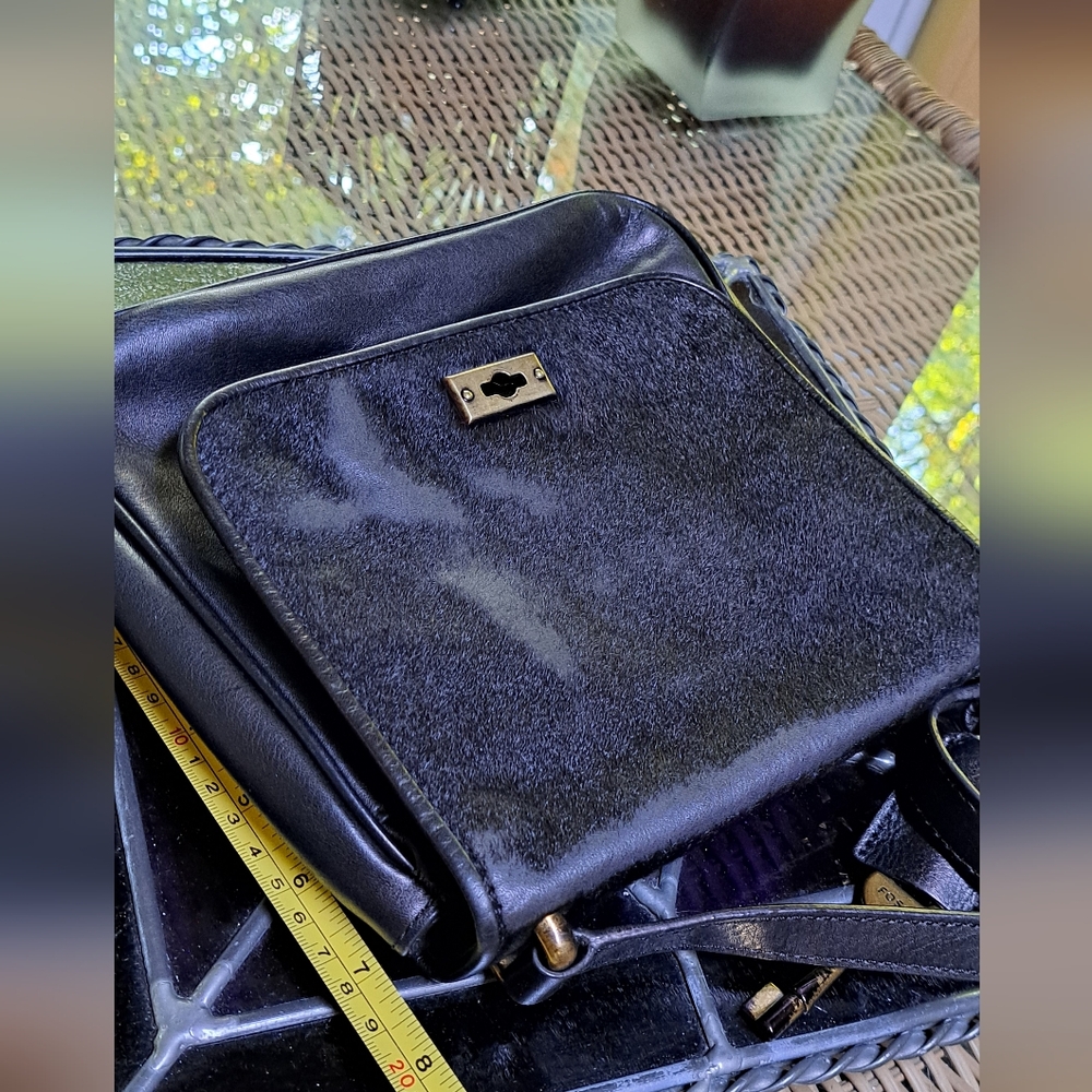 Fossil Vintage Black Leather with Cow Hair Flap Messenger Bag. CLOSET SALE. - Picture 11 of 12